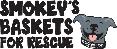 Smokey's Baskets for Rescue — logo with Smokey the grey pitbull